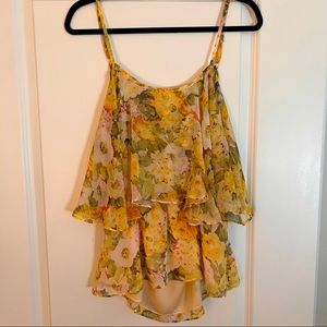 Lovers + Friends Yellow Floral Open-Back Tank